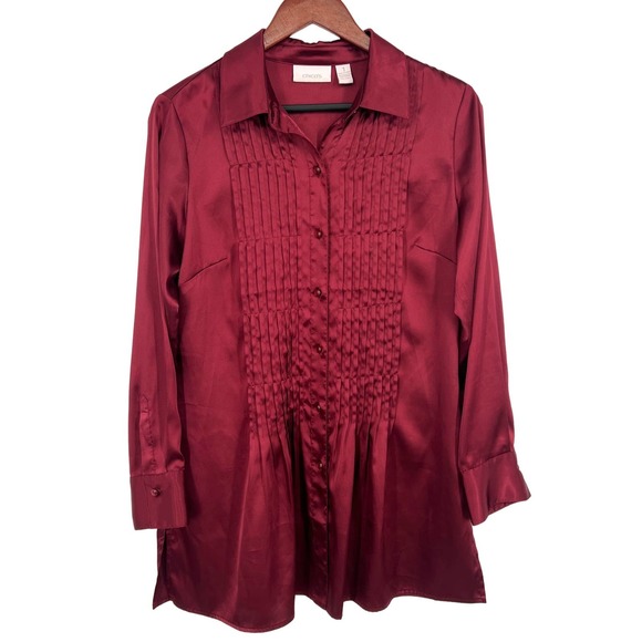 Chico's Tops - Chico's Womens Size 1 Medium Deep Red Silky Formal Blouse Shirt Top Christmas